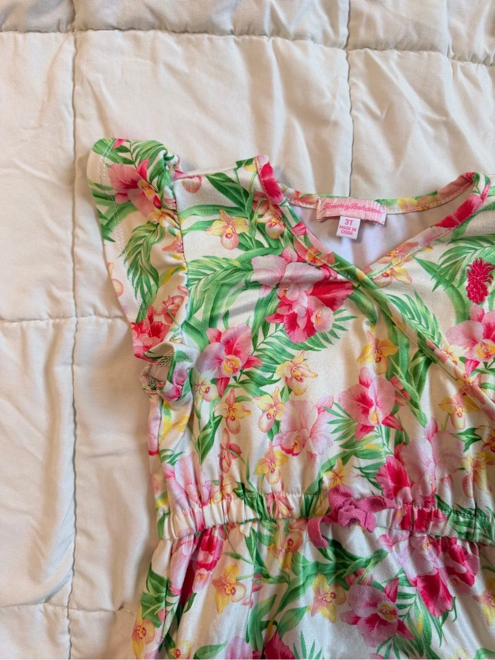 Floral Ruffle Tiered Girls Dress - Pink & Green